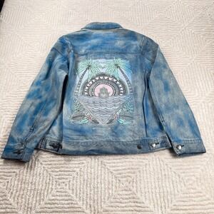 Spiritual Gangster Jacket Women's M Tie Dye Denim Hamsa Hippie Boho Acid Wash